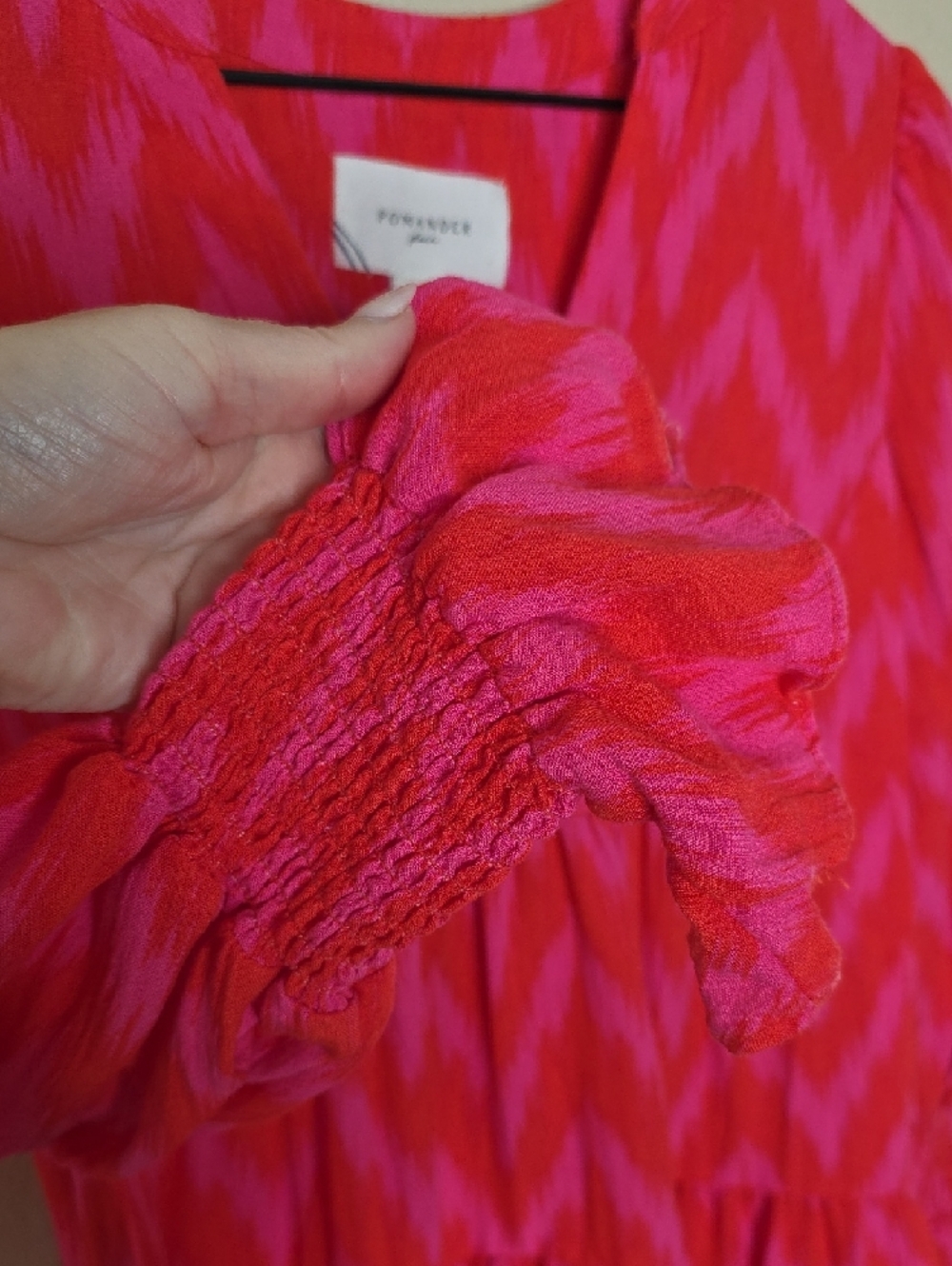 Pomander Place Kenzo Mini Dress Hot Pink Ikat Women’s Small Boho Tiered Preppy - Picture 6 of 9